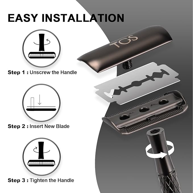Single Blade Safety Razor for Men with Silicone Cover & 10 Blades Double Edge Safety Razor for Travel Metal Eco-Friendly Reusable Razor for Shaving (Matte Black)-BrightBean Baby