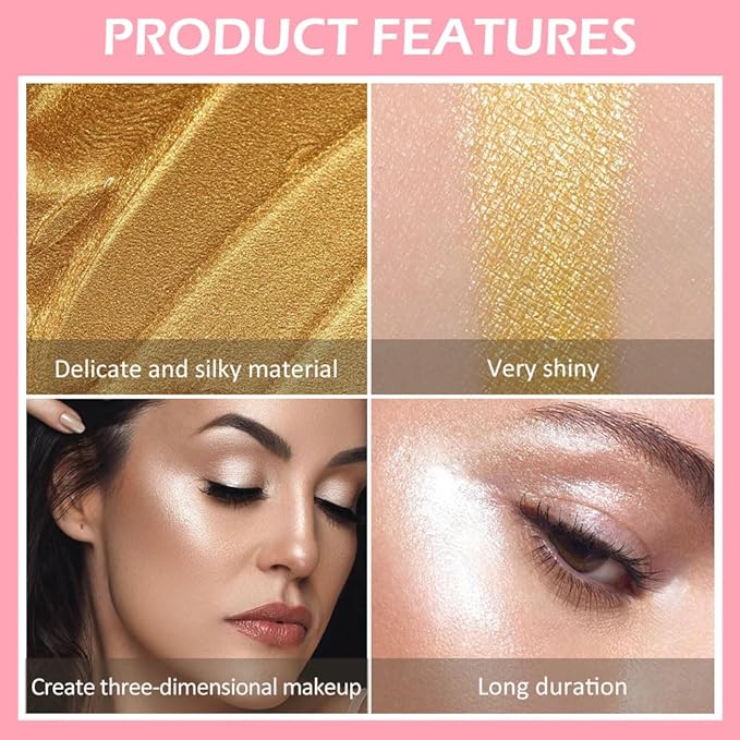 evpct Light Liquid Face Highlighter Makeup Waterproof Long Lasting Pearl White Gold Glimmer Glow Sparkly Glitter Body Shimmer Oil Liquid Luminizer Stick Highlight Illuminator for Face Body Cheeks Eye-BrightBean Baby