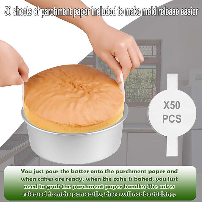 8 Inch Cake Pan Set of 2,Stainless Steel Round Layer Cake Baking Pans,No Coating Cake Pans Cake Mold, Mirror Finish Dishwasher Safe Cake Pans Sets for Baking