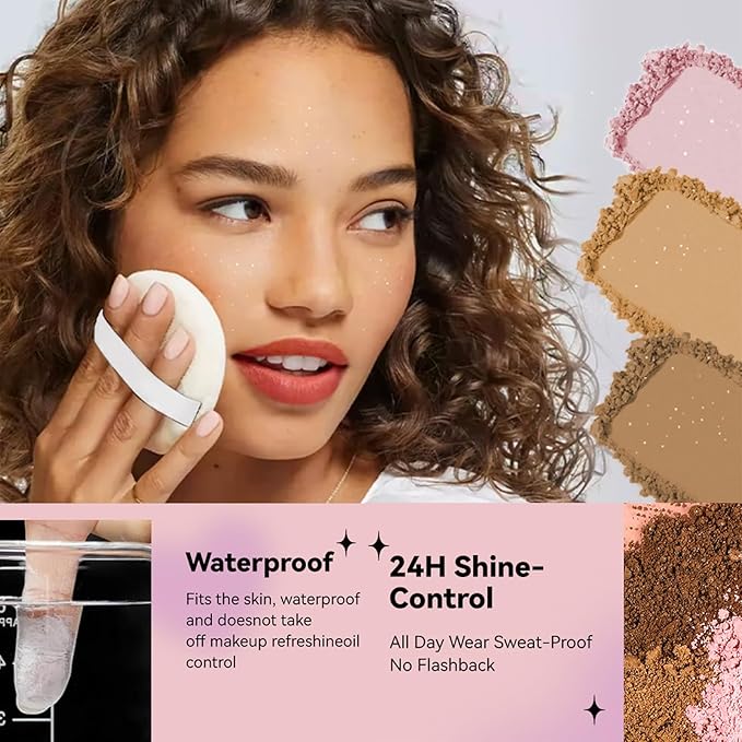 AKARY White Translucent Setting Powder, Shimmer Finishing Powder Oil Control for Long Lasting Makeup, Lightweight Loose Powder Waterproof Makes Skin Downy, Blurring Powder for All Skin Tones, 01-BrightBean Baby