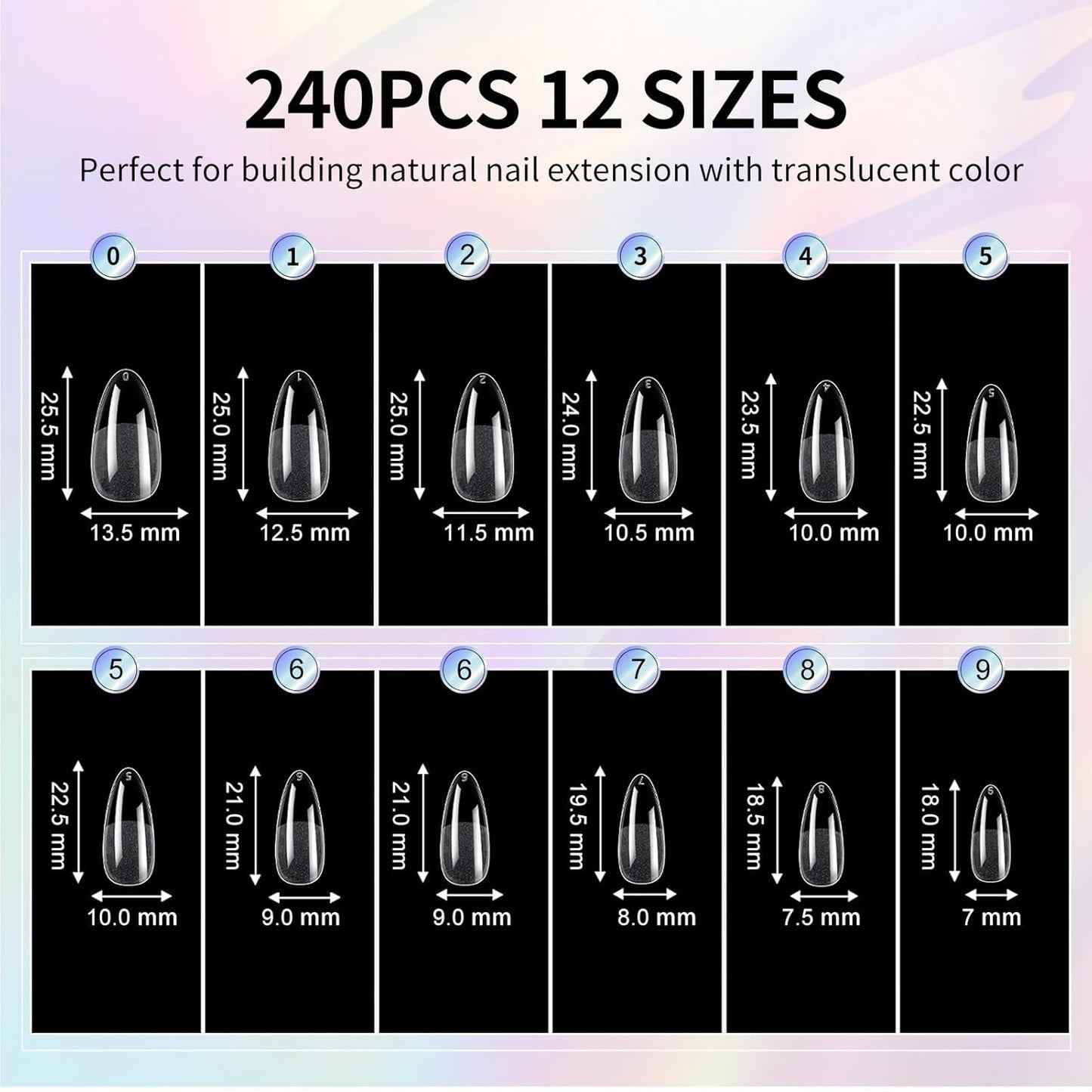 Almond Nail Tips Soft Gel Nail Tips 240Pcs Pre-Shaped Medium Pointed Almond Nails Half Matte Full Cover Acrylic Clear Press on Fake Nails Tips for Extension Nail Art DIY Manicure Salon 12 Sizes-BrightBean Baby