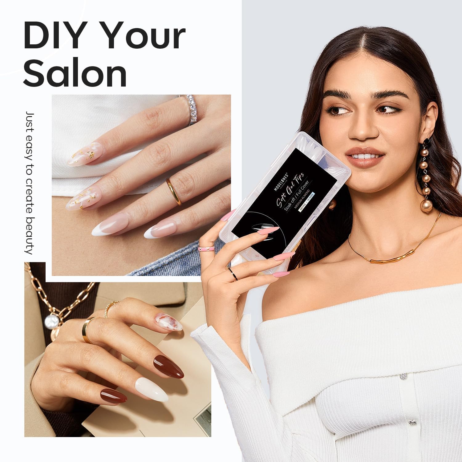 Modelones Almond Fake Nail Tips -510Pcs Medium Soft Gel Nail Tips Almond Shape Pre Etched Half Matte Full Cover Clear Acrylic Gel Kit False Press on for Extension Manicure Salon DIY at Home 15 Sizes-BrightBean Baby