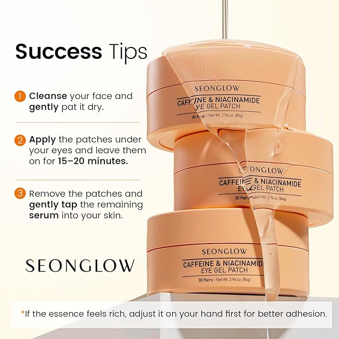 Caffeine Under Eye Patches: 30 Pairs Korean Hydrogel Eye Masks for Dark Circles Puffiness Relief with Niacinamide Hyaluronic Acid - Undereye Brightening Hydrating Anti-Wrinkle Treatment-BrightBean Baby