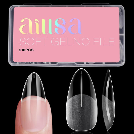 AILLSA Medium Almond Nail Tips Pre-Shaped Acrylic Nails Tips Half Matte Full Cover Tips Clear Gelly Press on Flase Nail Tips for Extension Nail Manicure Home DIY 216PCS 12Sizes-BrightBean Baby