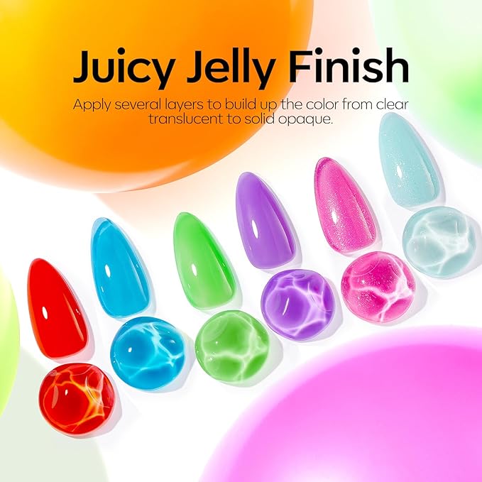modelones Summer Gel Nail Polish, 6 Colors Jelly Gel Polish Neon LGBT Red Blue Green Pink Purple Nail Art Design Translucent Soak Off Manicure Salon DIY Girls Women Gift-BrightBean Baby