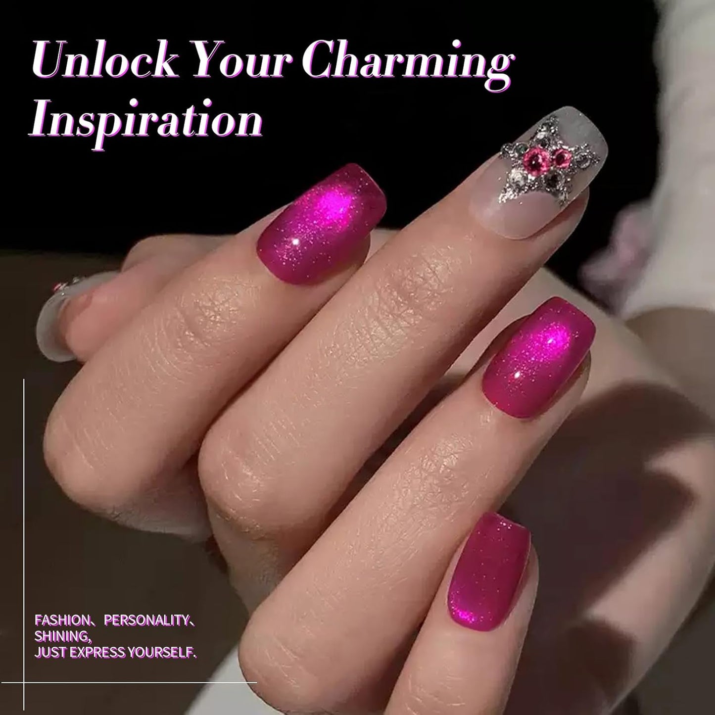 Born Pretty Cat Magnetic Eye Gel Nail Polish, Dragon Fruit Hot pink Glass Cat Magnetic Gel, Glass Shiny Effect Soak Off Nail Art Salon Manicure Home Gift 15ml-BrightBean Baby