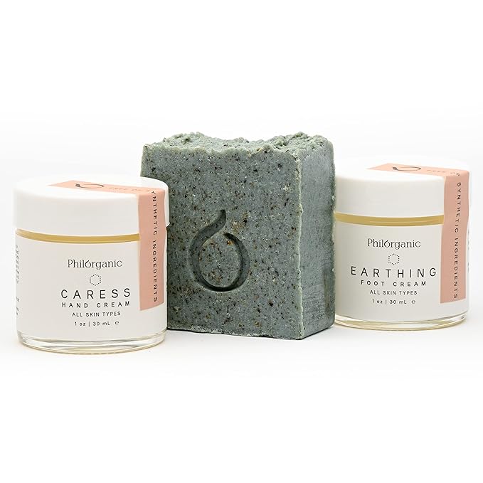 Philorganic Sustainable Body Care Care Kit- 3 Pc Organic Set- Hand & Foot Creams, Pumice Soap - Self-Care Spa Moment or Gift - Small Batch USA Made-BrightBean Baby