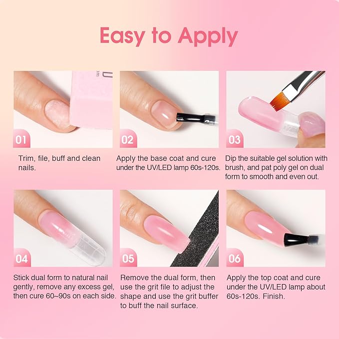 ROSALIND Poly Nail Gel Kit -8 Colors + White Brown Accessories Clear Nude Poly Nails Gel Starter Kit With Slip Solution Nude Pink Extensions Set with Mini UV Lamp-BrightBean Baby