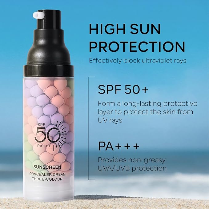 3 in 1 Color Correcting Makeup Primer Facial Serum, SPF 50 PA+++ Sunscreen Isolation Cream, Oil Control Moisturizing Skin Tone Correcting, One Step Color Corrector Face Primer-BrightBean Baby