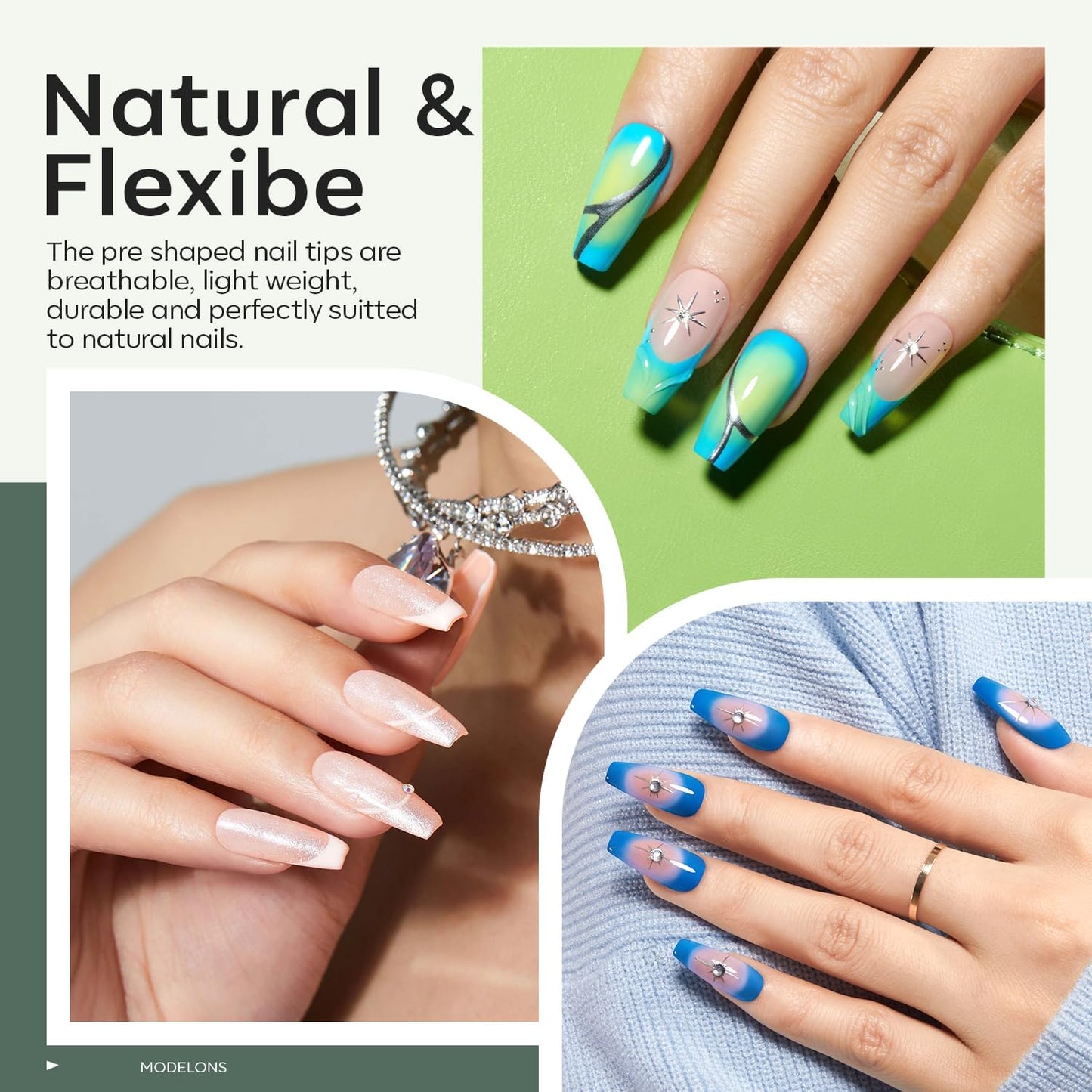 modelones Medium Coffin Gel Nail Tips Kit, 9-in-One Nail Glue with Portable U V Lamp 216Pcs 12Sizes Pre-Etched Press ons Fake Acrylic Extension Kit DIY Salon Gift for Women-BrightBean Baby