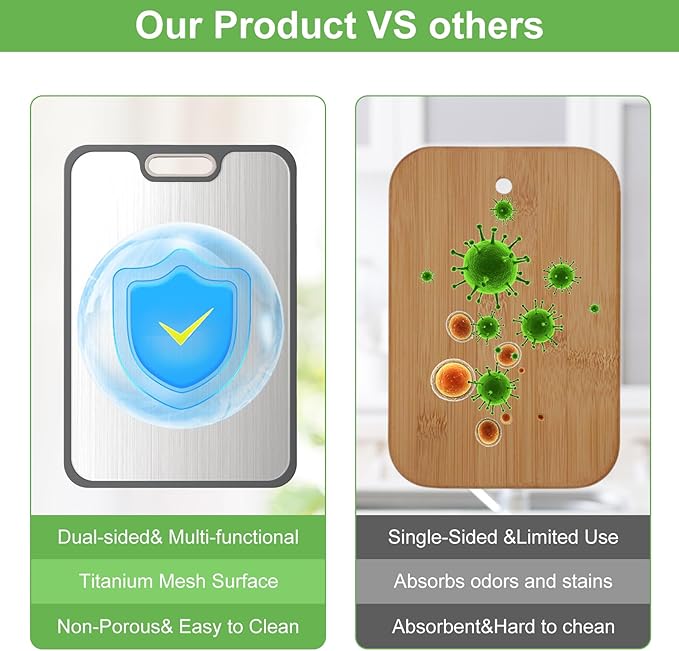 2IN1 Titanium Cutting Boards for Kitchen,Metal Cutting Boards With Pure Titanium and Wheat Straw PP,Double Sided Chopping Board with Juice Groove Dishwasher Safe Easy to Clean Non Toxic 15"X10"