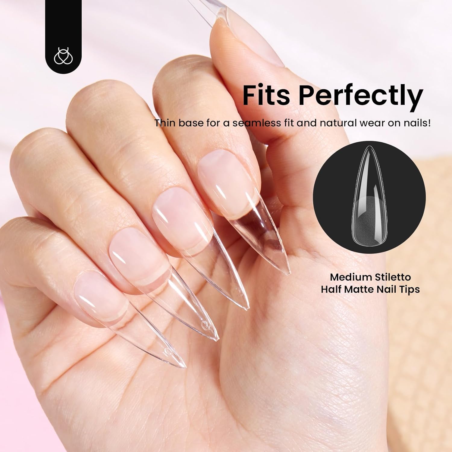 Beetles Gel Nail Tips Etch-X, Stiletto Medium, 288Pcs 12 Sizes, Pre-Etched Half Matte Full Cover Soft Acrylic False Nail Tips Pre-Shaped Easy DIY Fall Halloween Nail Extension Salon Gift for Women-BrightBean Baby