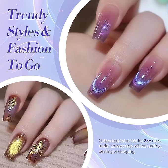 Born Pretty Cat Magnetic Eye Gel Nail Polish Glitter Auroras Magnetic Gel Polish Colorful Holographic Cat Magnetic Eye Nail Art Manicure DIY at Home 6PCS-BrightBean Baby