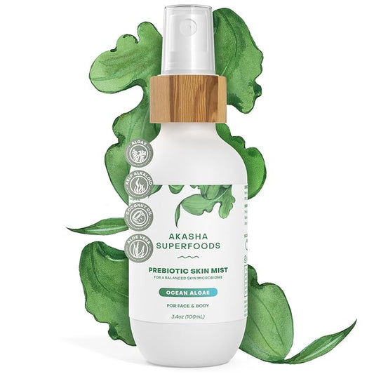 Akasha Prebiotic Skin Mist 3.4oz I Organic Facial Mist, Sea Kelp Extract, Face Spray for Naturally Restoring the Skins Microbiome, Dewy, Help Acne, Psoriasis & Sunburn*, Anti Aging Skin Care Products-BrightBean Baby