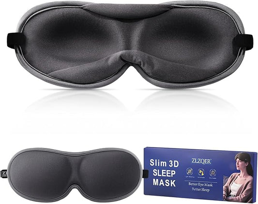 Slim 3D Sleep Mask for Side Sleepers, Blackout Sleeping Mask for Men, Women & Girls, Zero Eye Pressure, Ultra Soft Eye Masks for Sleeping, Perfect for Travel, Nap, Meditation, Airplane (Gray)-BrightBean Baby