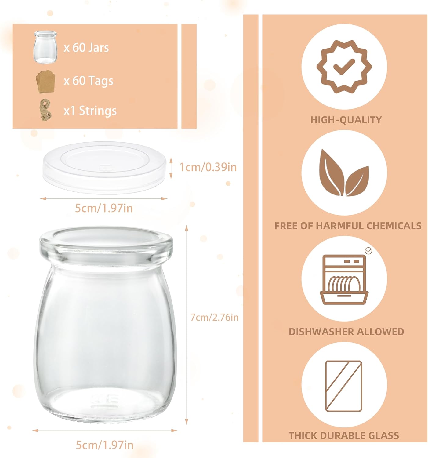 Mini Pudding Jars 60Pack, 3.4 oz Glass Favor Jar with Lids, Candle jars,Yogurt Containers with Lids, Mason Jar,Bath Salt Jars Wedding Favors Honey Pot-BrightBean Baby