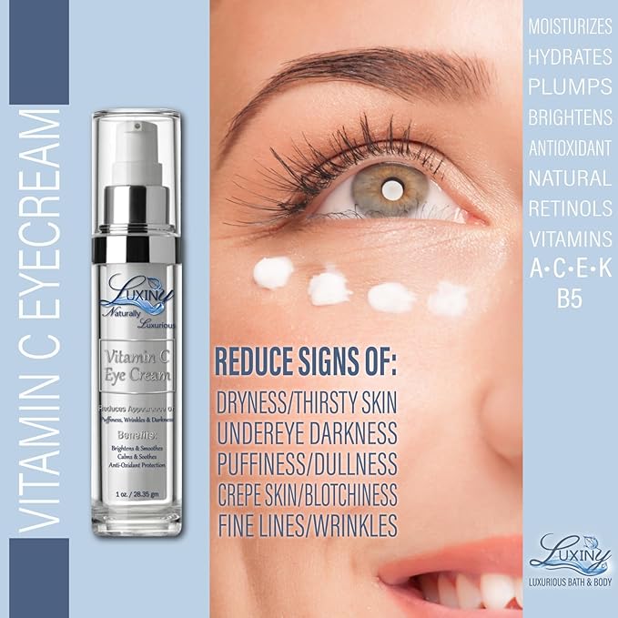 Vitamin C Under Eye Cream for Dark Circles and Puffiness, Anti Aging, Enriched Retinol Eye Cream to Reduce Eye Bags, Fine Line and Wrinkles with Aloe Vera & Cocoa Butter, 1oz.-BrightBean Baby
