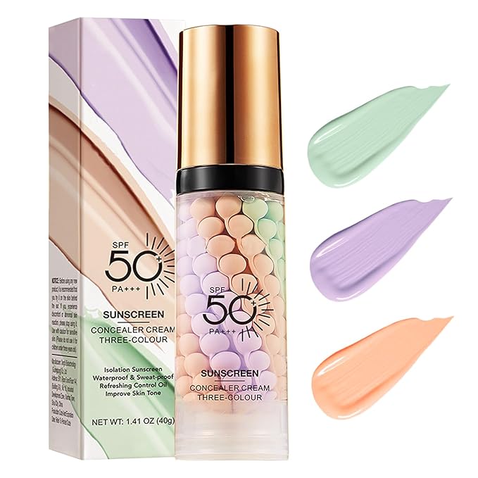 3 In 1Primer for Face Before Makeup,Sunscreen Isolation Cream, SPF 50, One Step Color Corrector Face Primer, Blurs Imperfections Oil Control & Moisturizing Skin Tone Correcting,Radiance Skin-BrightBean Baby