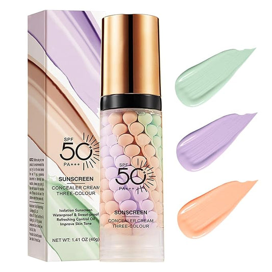 3 In 1Primer for Face Before Makeup,Sunscreen Isolation Cream, SPF 50, One Step Color Corrector Face Primer, Blurs Imperfections Oil Control & Moisturizing Skin Tone Correcting,Radiance Skin-BrightBean Baby