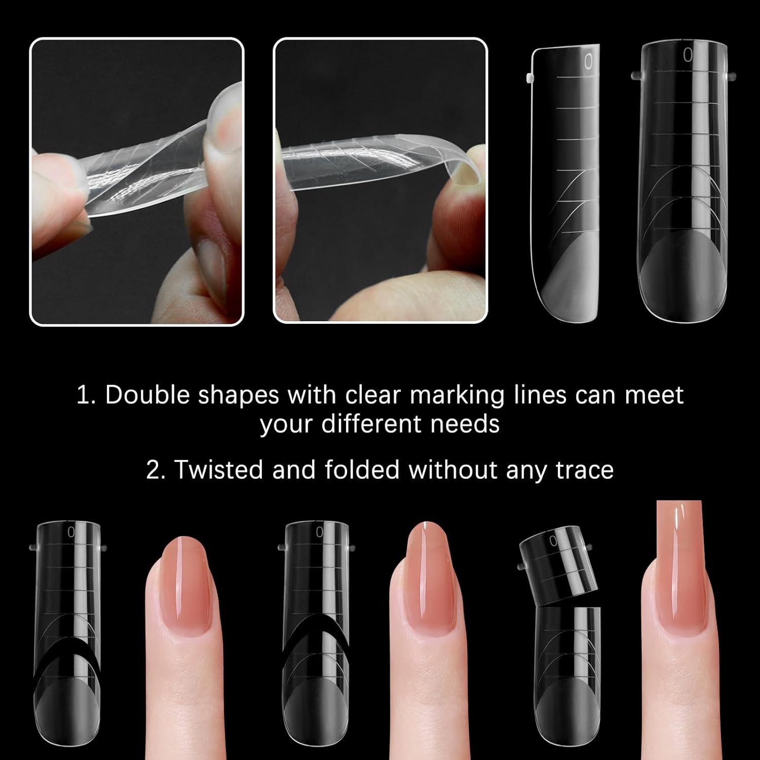 120 Pcs Poly Extension Gel Dual Nail Forms Nail Molds With Scale Builder Coffin Nail for Gel Manicure Nail Art Design Salon DIY at Home (Long Square Head Frosted Dual Nail Forms Set)-BrightBean Baby