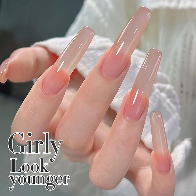 Double Rhythm Translucent Gel Polish Sheer Neutral Natural Light Milky Same Color Same Bottle 15ML Jelly Nail Polish Nail Art DIY at Home (Neutral Nude-A1415)-BrightBean Baby