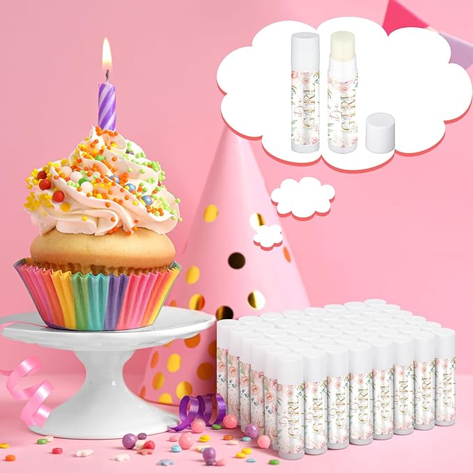 50 Pack Floral Baby Shower Lip Balm Party Supplies Bulk for Girls Guests It's a Girl Baby Shower Gifts Gender Reveal Favors Prizes Souvenirs Winners Thank You Appreciation Gifts-BrightBean Baby