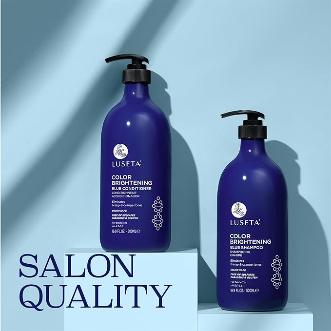 Luseta Blue Shampoo & Conditioner Set - Color Brightening for Brassy and Brunette Treated Hair, Revive Cool Tones, 2x 16.9oz-BrightBean Baby