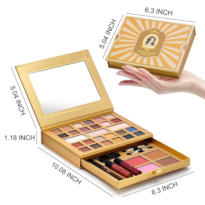 Color Nymph All-in-One Makeup Kit - Perfect Set for Women, Teens, and Beginners! Travel-Friendly Palette with 24 Eyeshadows, Lip Glosses, Brushes, and Mirror - Your Ultimate Makeup Solution!-BrightBean Baby