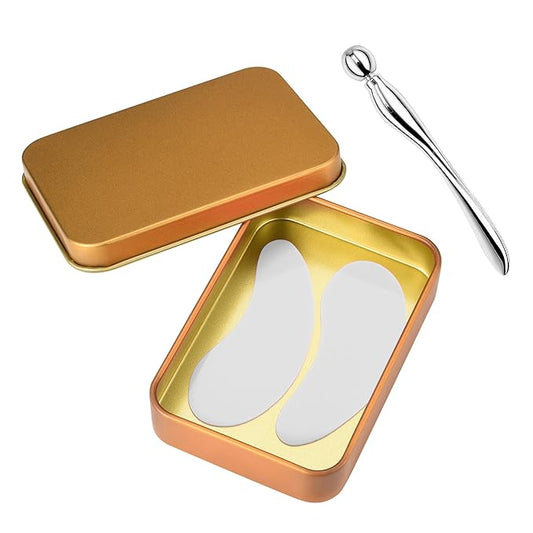 CCbeauty Reusable Under Eye Patches + Eye Cream Applicator Value Set | 100% Silicone Eye Gel Pads | Boost Hydration | Minimize Fine Lines + Wrinkles + Dark Circles | Storage Tin Included | White-BrightBean Baby