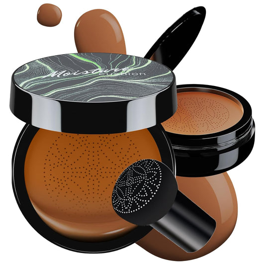 Mushroom Head Air Cushion CC Cream - BB Cream Foundation Makeup Moisturizing Concealer Long-Lasting, Cushion Foundation Full Coverage Self Adjusting for Mature Skin & All Skin Types (Deep)-BrightBean Baby