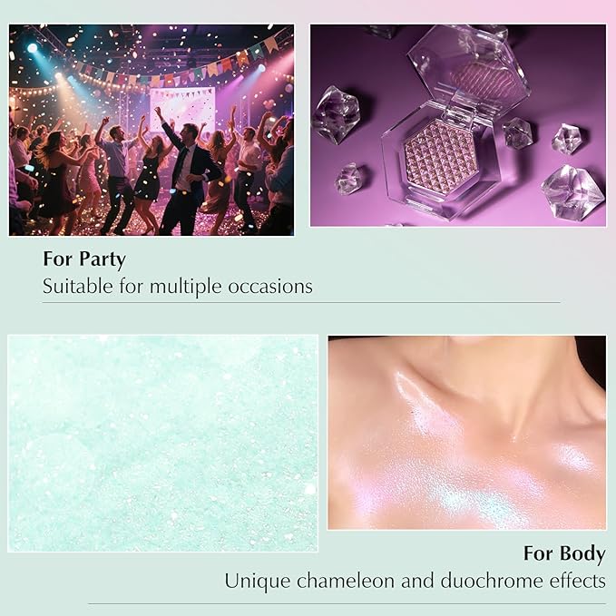 Mermaid Glitter Eyeshadow Palette, Multichrome Chameleon Cream Eye Shadow, Color Shifting White Eyeshadow Sparkling Holographic Shimmer Inner Corner Eye Brightener Highlighter Makeup-BrightBean Baby