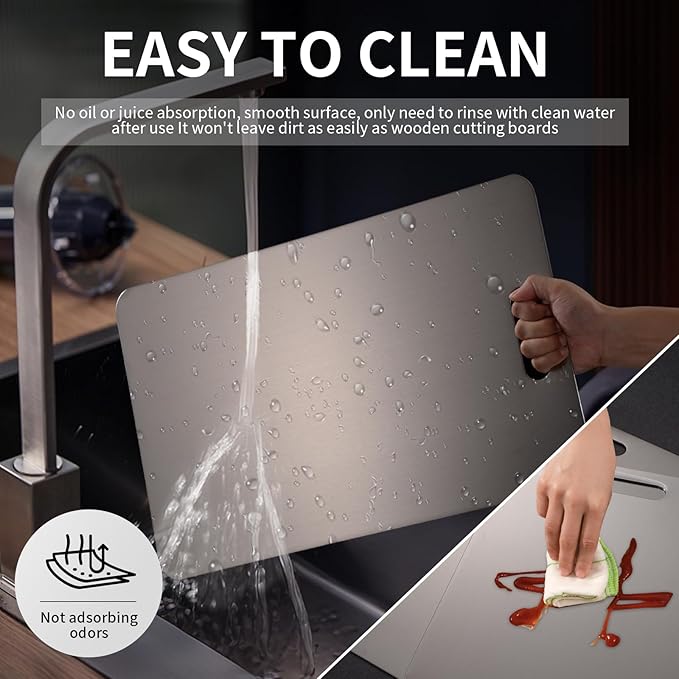 Katuchef Titanium Cutting Board 2025 New Upgrade Pure Titanium Cutting Boards for Kitchen Double Sided Cutting Boards Non Toxic,Hygiene Durable Chopping Board Suitable for Dishwasher Safe(M+L)