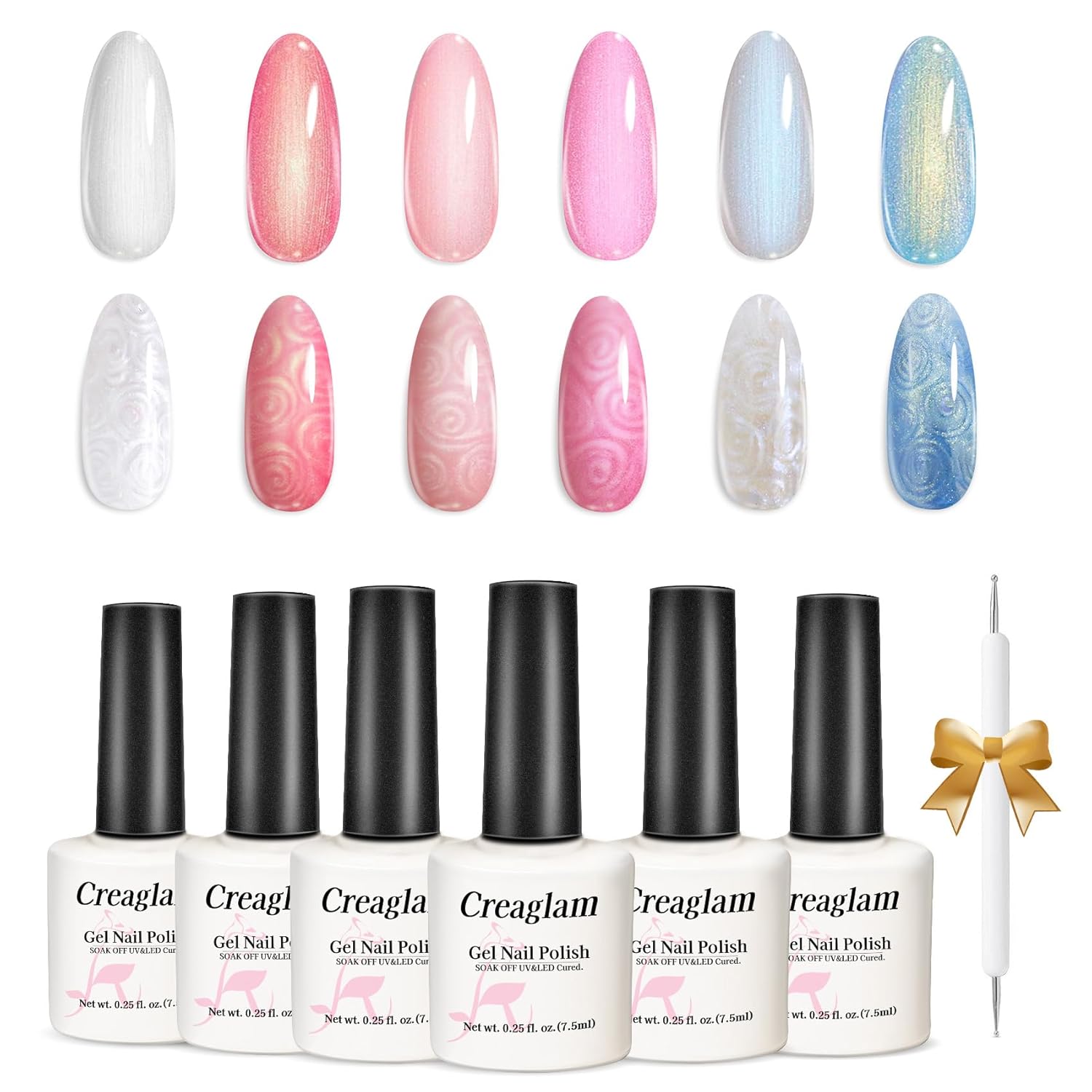 Mermaid Gel Nail Polish Set: 6 Colors - Pastel Pink, White, Orange, Blue, Pearl Gel with Swirl Shell Design - Uv Led Summer Nail Gel Polish DIY Swirl Shell Thread Effect for Girls-BrightBean Baby