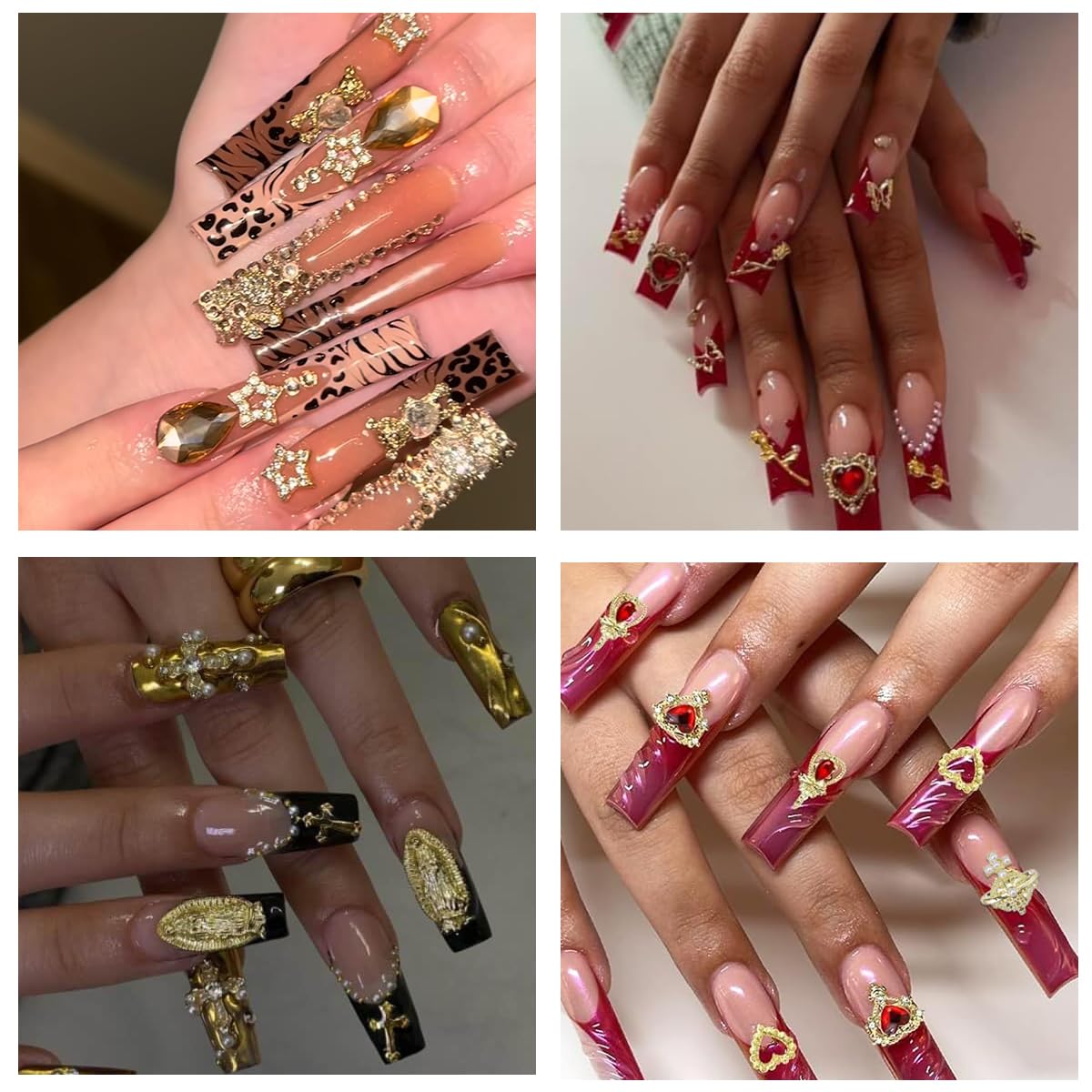 80+ Pcs Golden Nail Charms with Nail Art Rhinestones Gold Cross Virgin Mary and Rose Nail Gems for Acrylic Nails Accessories for Women Nail Decorations Manicure Craft DIY Supplies-BrightBean Baby