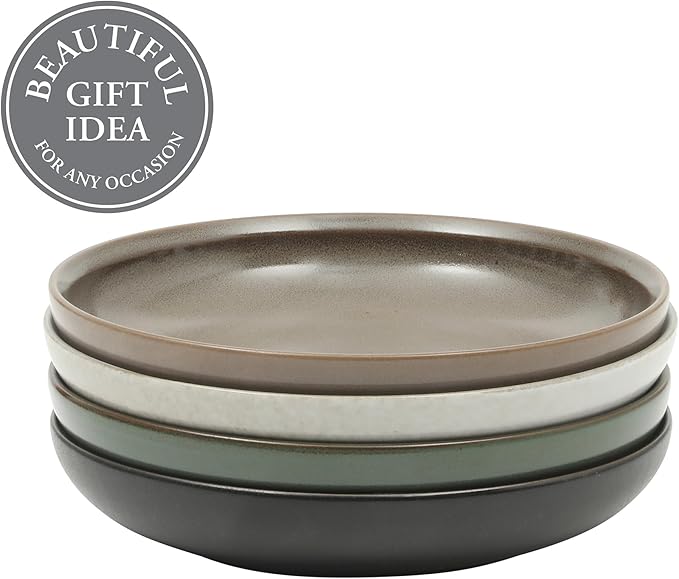 Gibson Elite Beckett 4-Piece Multi-Color 9 Inch Dinner Plate Bowl Set – Reactive Glaze Stoneware – Shallow Serving Pasta Bowls (Blate) – Wide-Rim Round Design – Microwave & Dishwasher Safe