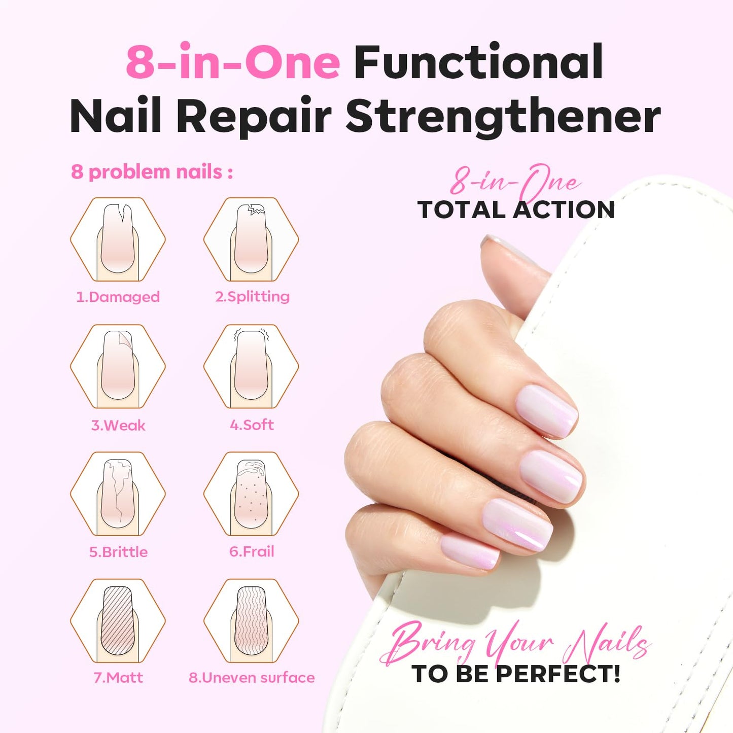 modelones Nail Strengthener Pearl Pink Nail Strengthener and Growth White Nail Polish for Thin Weak & Damaged Nail Repair for Damaged Nails Hardener 15ml-BrightBean Baby