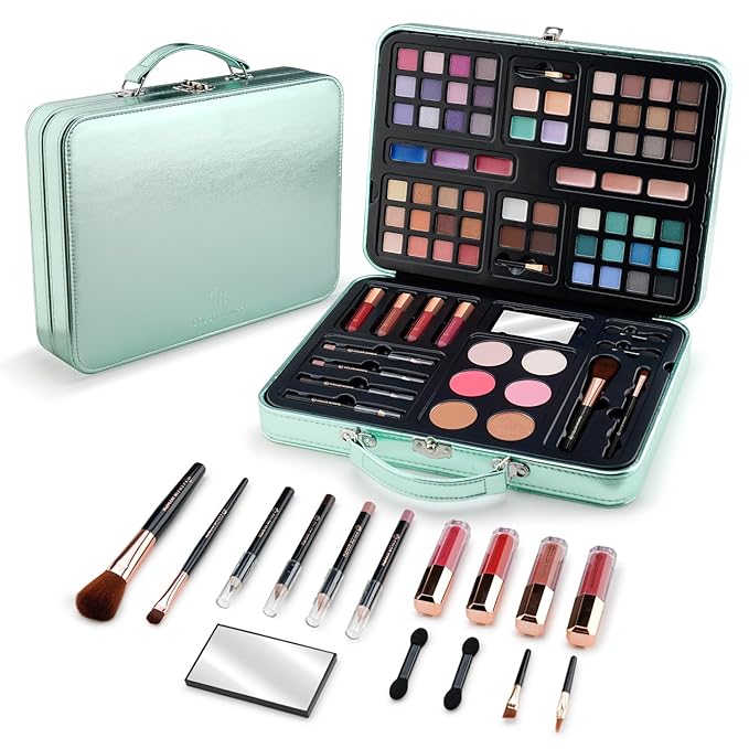 Color Nymph All in One Girls Makeup Sets for Any Ages, Teen Makeup Kits for Beginner with Green Case, Eyeshadow Palettes Blush Lipgloss Eyeliner, Cosmetics Gift Set for Birthday-BrightBean Baby