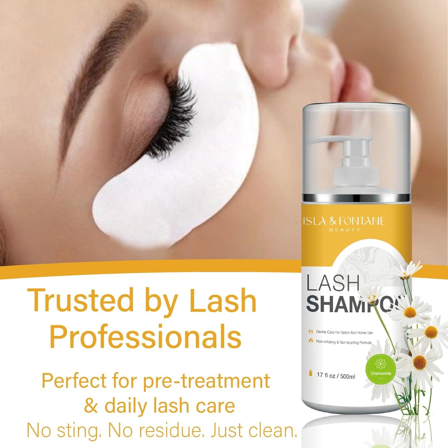 Isla & Fontane Lash Shampoo Bulk – Multi-Scent Series – 17 fl oz / 500ml | Gentle Eyelash Cleanser for Lash Extensions | Non-Irritating | Professional Lash Bath Foam For Salon And Home Use (Chamomile)-BrightBean Baby