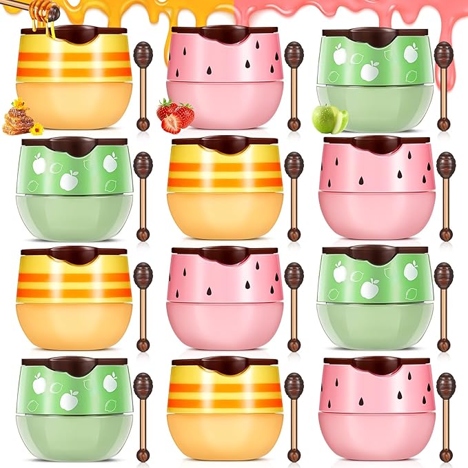 12 Pcs Bee Lip Balm Honey Pot with Brush Propolis Lip Mask Overnight, Moisturizing Hydrating Lip Sleeping Mask Prevention Dry and Cracked(Honey+Strawberry+Apple Lime)-BrightBean Baby