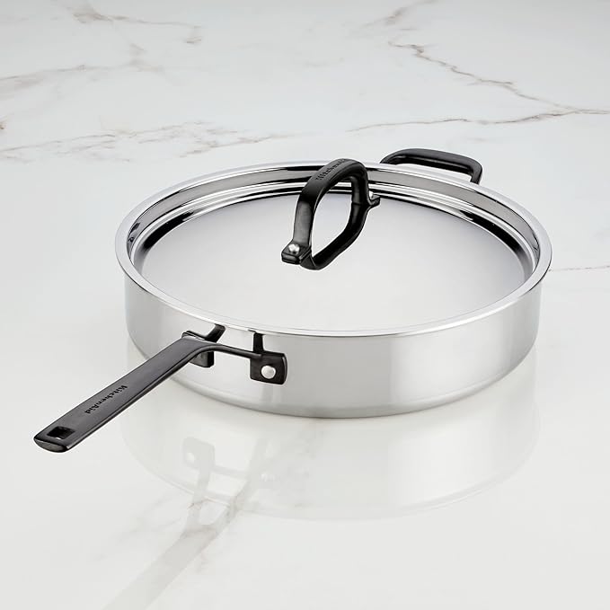 KitchenAid 5-Ply Stainless Steel Saute Pan with Lid 5 Quart