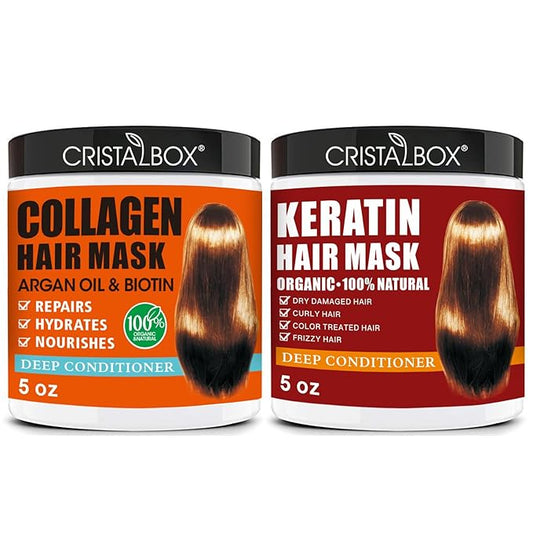 2 Pack Collagen Hair Mask & Keratin Hair Mask,Keratin Hair Treatment,Hydrating Argan Oil Hair Repair Treatment Deep Conditioner Hair Mask for Dry Hair,Collagen with Biotin Hair Treatment Mask-BrightBean Baby