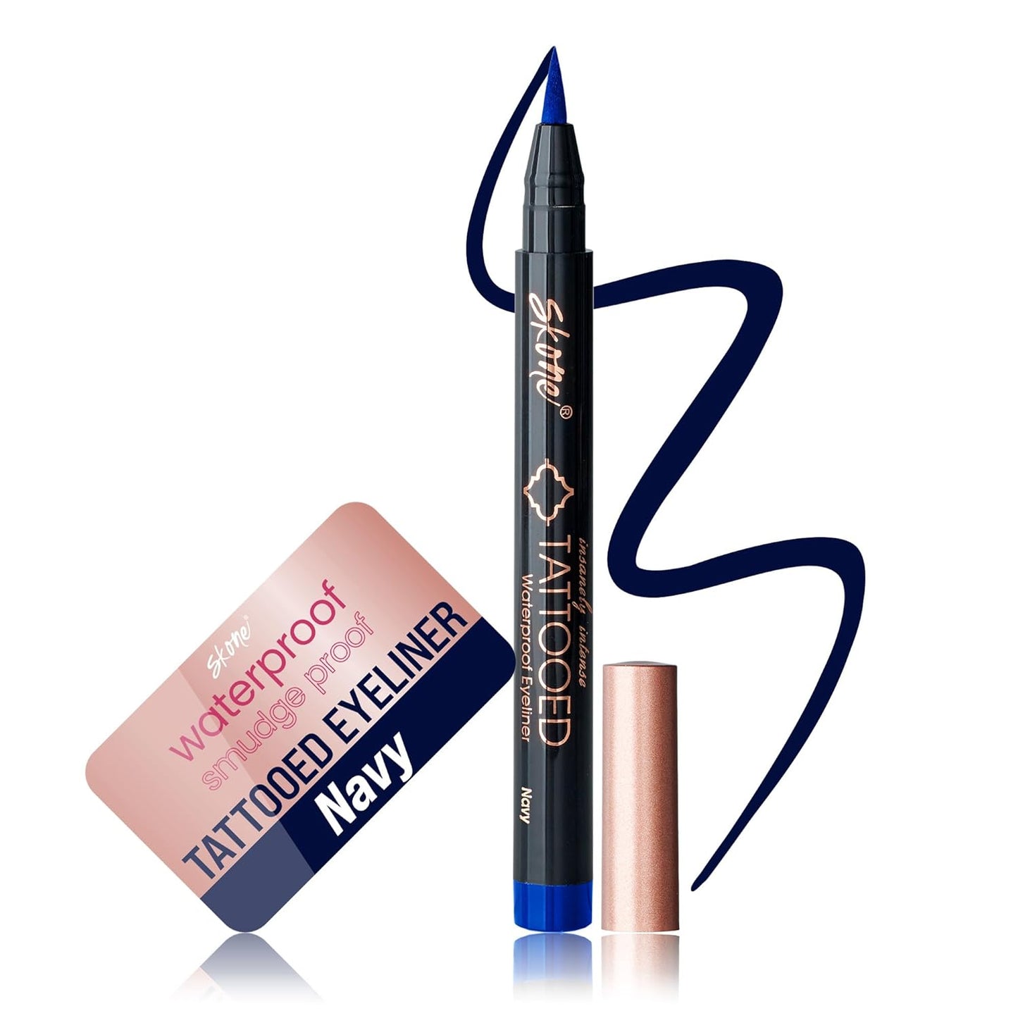 Skone Cosmetics Insanely Intense Tattooed Eyeliner Pen - Waterproof Liquid Eyeliner, Long Lasting, Sweat Proof, Smudge Proof Felt Tip Liquid Eyeliner - Pigmented Eye Liner Makeup - Navy (0.07oz)-BrightBean Baby