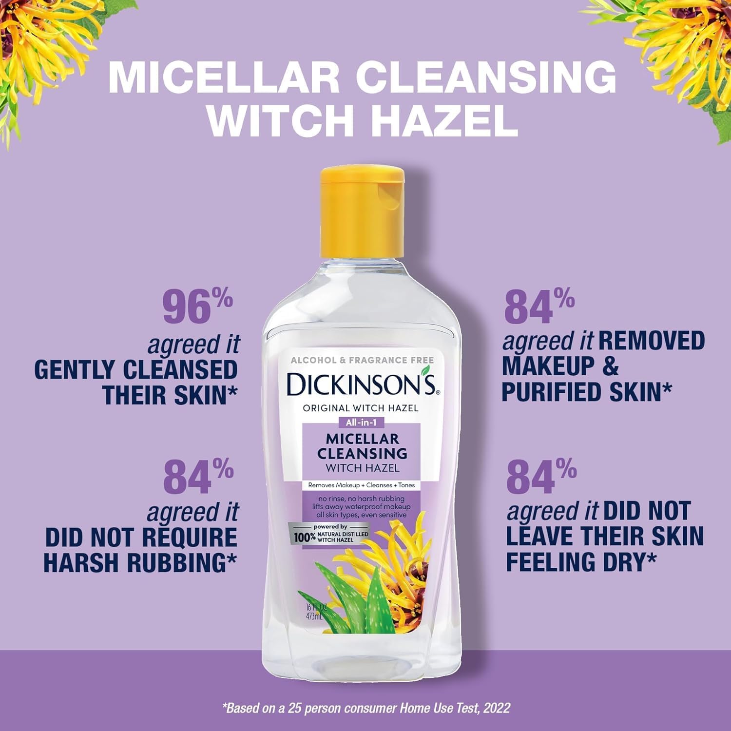 Dickinson's Micellar Cleansing Witch Hazel, An All-in-1 Makeup Remover, Pore Refiner, Skin Cleanser and Toner; Alcohol Free with Aloe, for Sensitive Skin, 16oz-BrightBean Baby