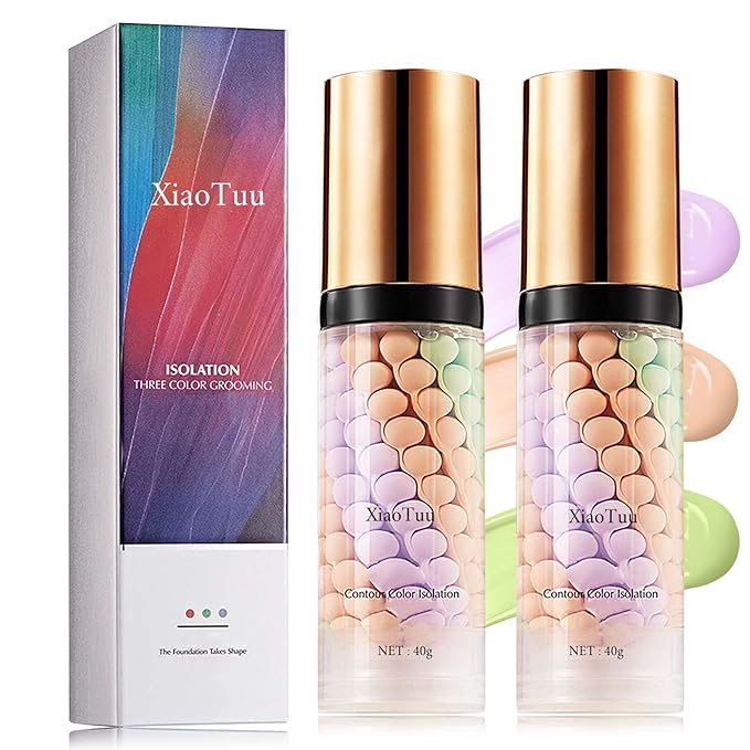 2Pcs Color Correcting Facial Serum,Isolation Cream,Pore Primer,Invisible Pore,Skin Tone Correcting,Moisturizing Concealer Foundation Face Makeup Brightening Primer Base-BrightBean Baby