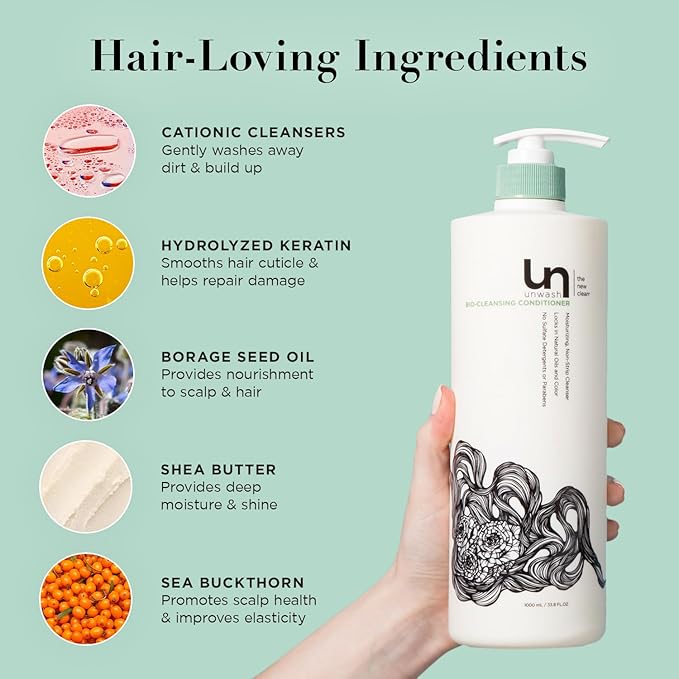 Unwash Bio-Cleansing Conditioner - Gentle, Hydrating Co-Wash Cleansing Conditioner, Sulfate & Paraben Free, for Curly, Coily & Dry Hair, 33.8 fl oz-BrightBean Baby