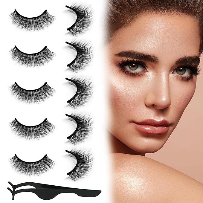 Self Adhesive Eyelashes Natural Look False Eyelashes Reusable Self Stick Lashes, No Glue Needed, 5 Pairs Mixed-BrightBean Baby