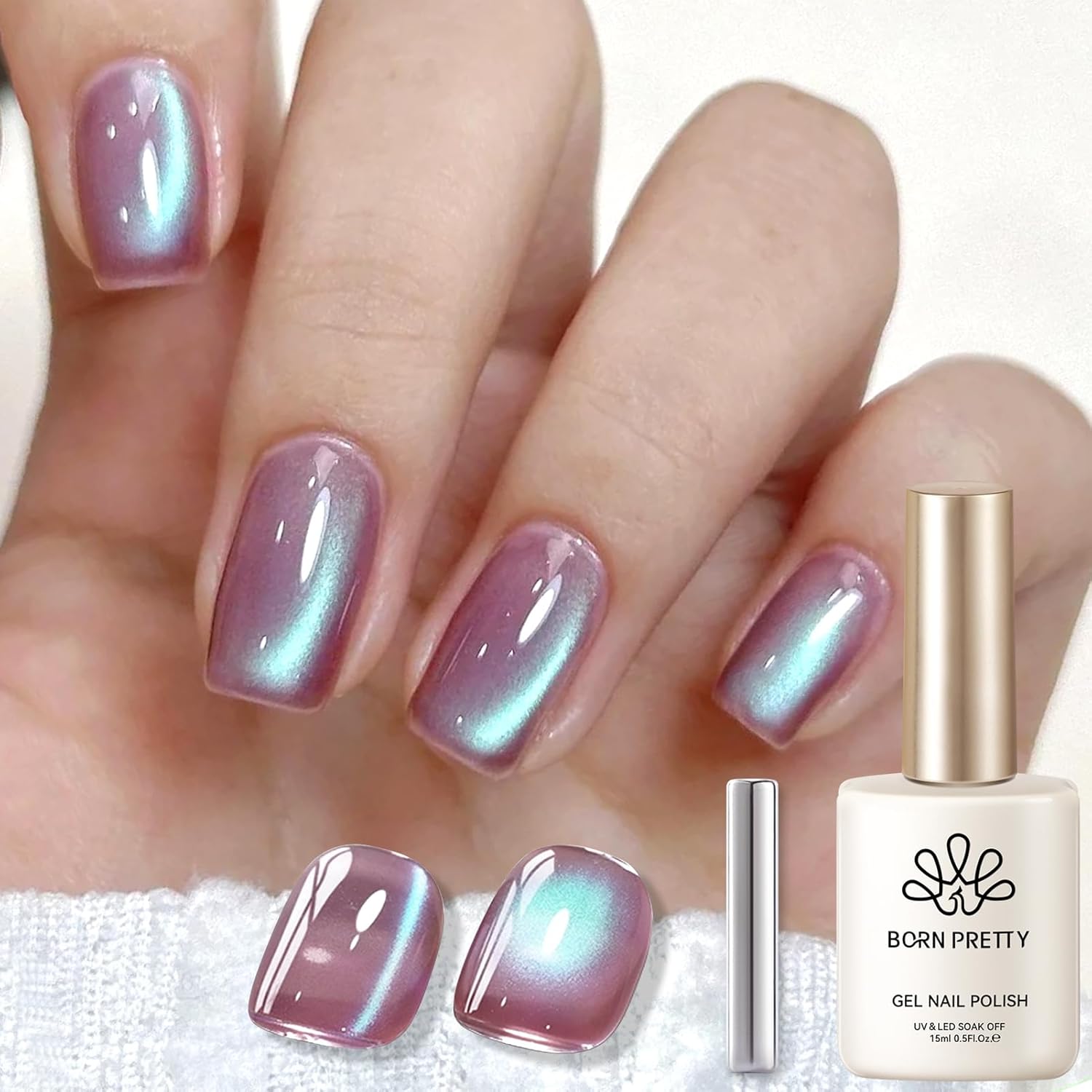 BORN PRETTY Cat Magnetic Eye Gel Nail Polish,Hyacinth Purple Jelly Glass Magnetic Gel Polish,Glitter Soak Off Nail Art Salon Manicure Home Gift 15ml-BrightBean Baby