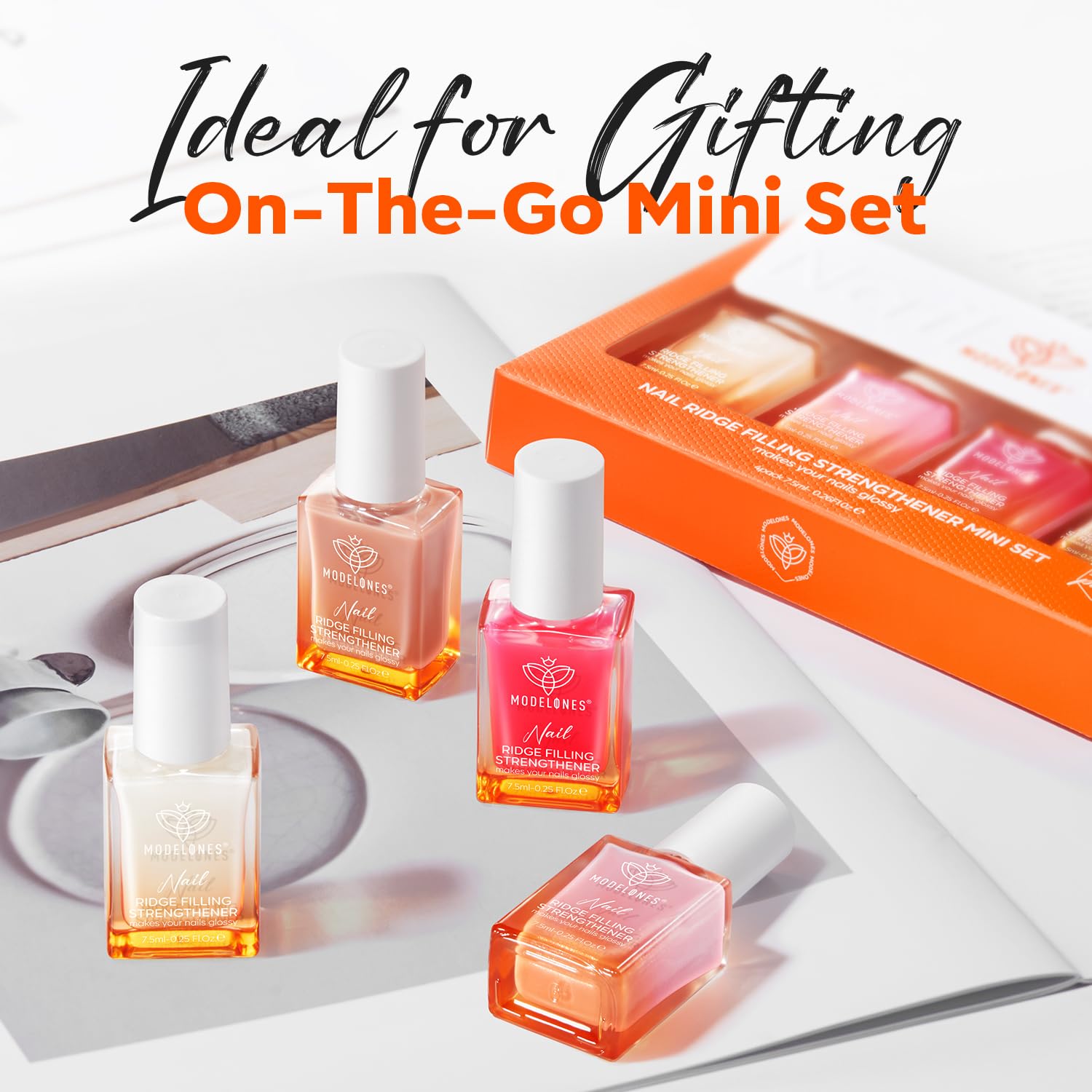 modelones Nail Strengthener Kits Milky White Glitter Pink Nude Nail Polish Sets Nail Repair for Damaged Nails Strengthener and Growth for Thin Weak & Damaged Nail Care Kit for Women 4 Pcs Gifts Sets-BrightBean Baby