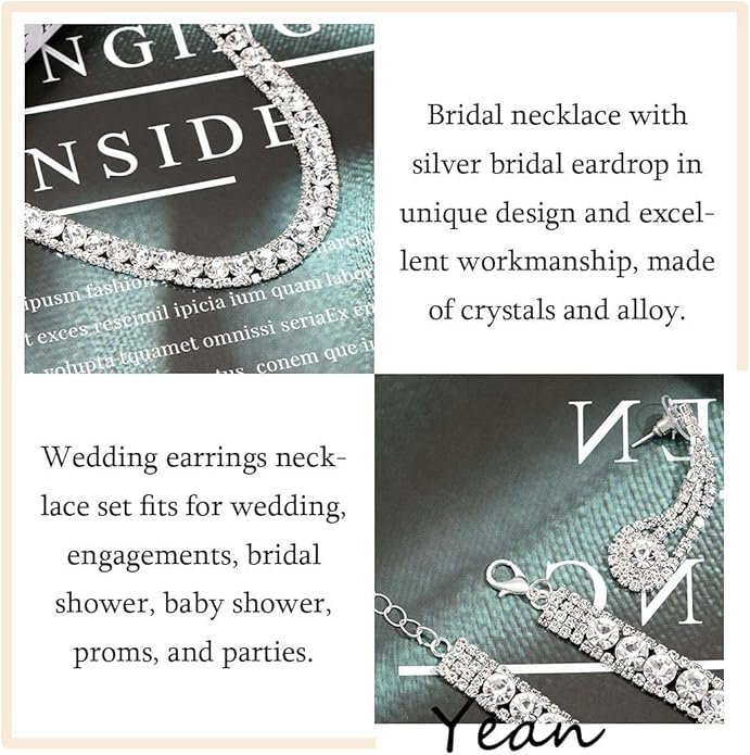 Yean Bride Silver Necklace Earrings Set Rhinestone Bridal Wedding Jewelry Sets Crystal Choker Necklace for Women (Set 3)-BrightBean Baby