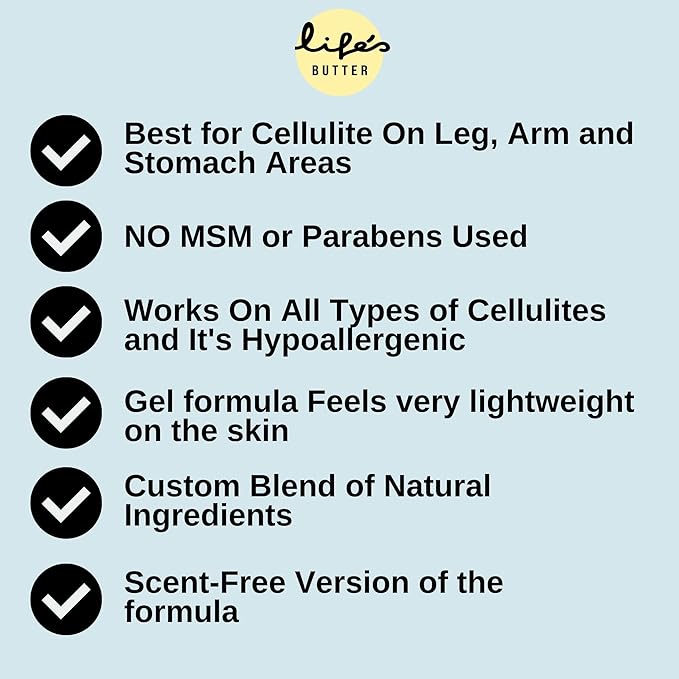 Life's Butter Anti-Cellulite Cream with L-Carnitine, Coenzyme Q10 | Skin Smoothening Natural Product | Fights Cellulite and Stretch Marks | 6 fl oz (Scent-Free) + Dry Brush-BrightBean Baby